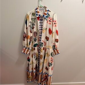 Colorful Long Sleeve Dress with Fruit Patterns